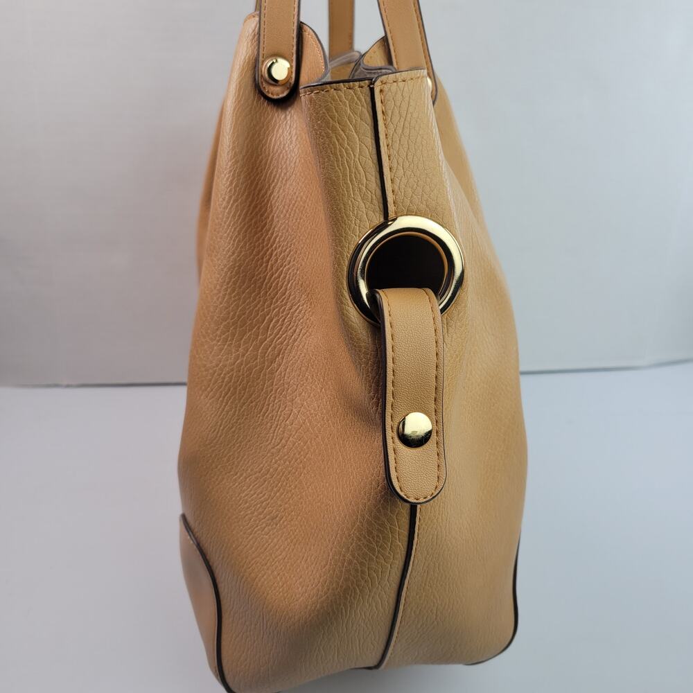 Sondra Roberts Squared Brown Faux Leather Double Handle Shoulder Bag w/ Pouch - Picture 3 of 14